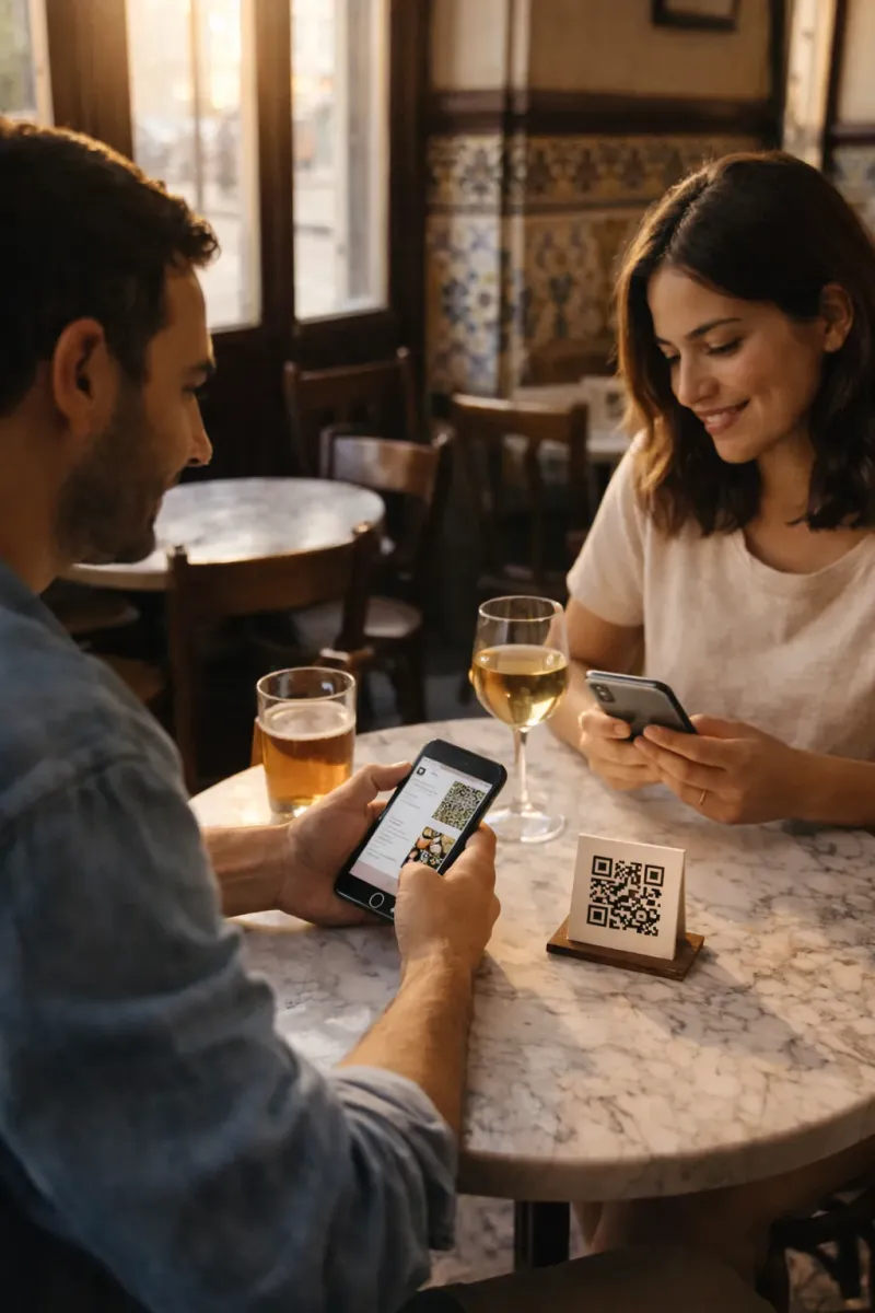 Clientes a pedir via QR code numa esplanada de Lisboa